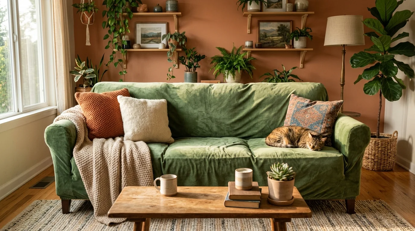 Bohemia Plush Velvet Sofa Cover: Cozy, Pet-Friendly Style