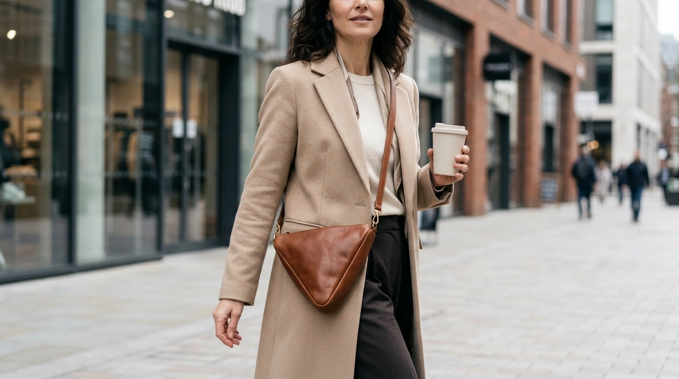 Triangle Leather Crossbody Bag: Chic Geometric Carry