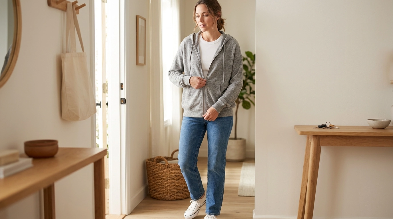 Loose-Fit Knit Zip Hoodie for Women: All-Season Wear