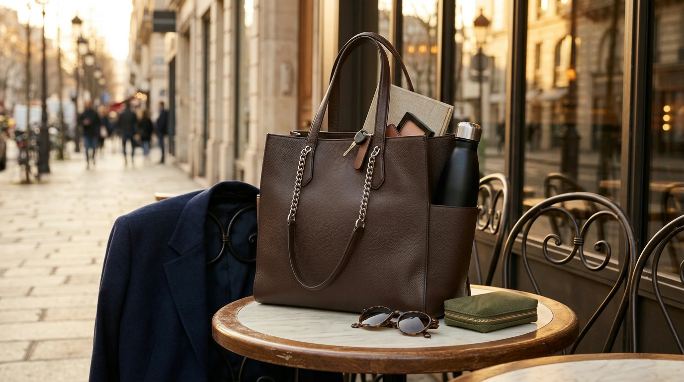 Large Leather Tote with Chain Strap: Work-to-Dinner Style