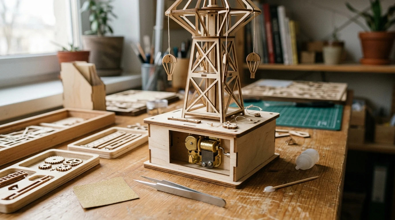 Build a Parachute Tower Wooden Music Box Kit