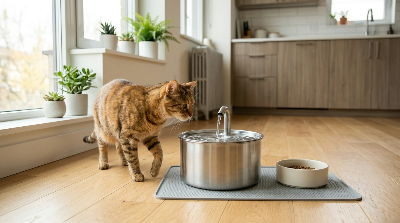 Wireless 2.5L Stainless Cat Fountain: Motion + Battery