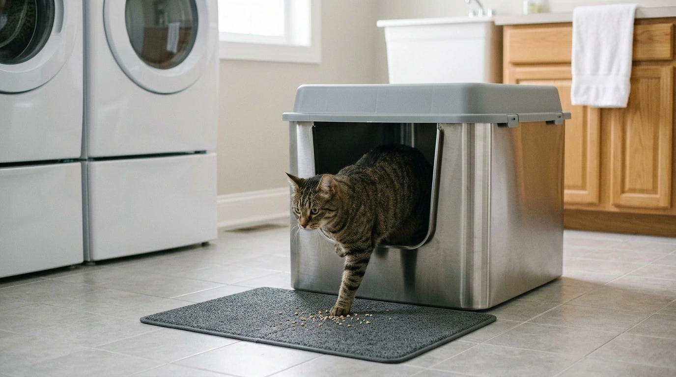XL Stainless Steel Covered Litter Box for Big Cats
